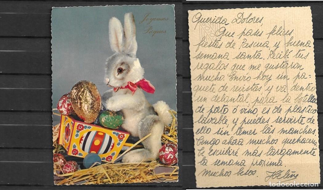 Postales: Tarjeta postal, Pascua, Conejo, circulada, color, a&ntilde;os 60, impresa en Alemania