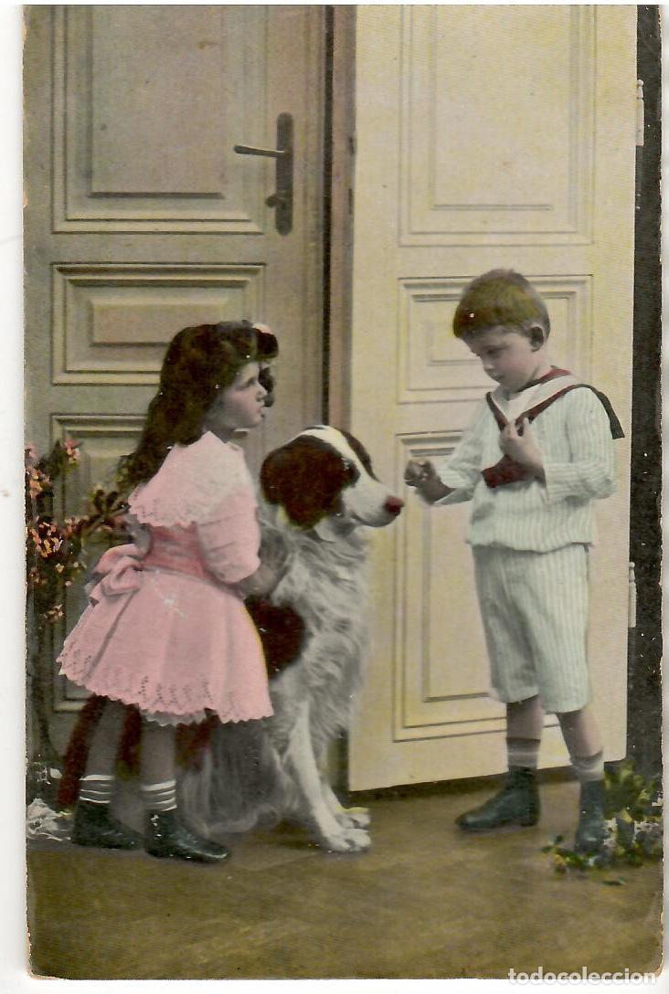 Postcards: Postal. Ni&ntilde;os con perro. escrita. Vell i Bell