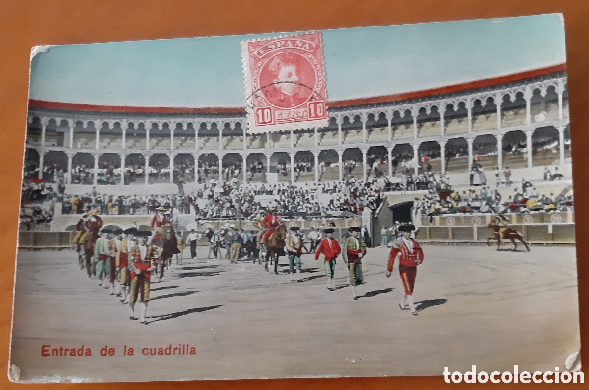 Postcards: Postal taurina coloreada. Entrada de la cuadrilla. Escrita y circulada. R8168