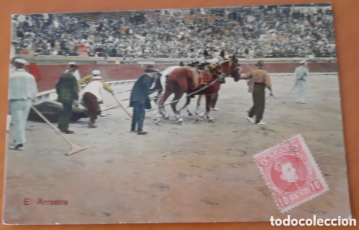 Postcards: Postal taurina coloreada. El arrastre. Escrita y circulada. R8176