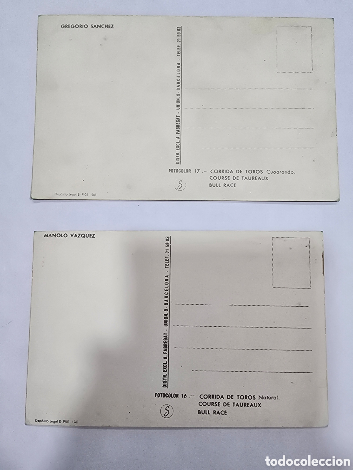Postales: CORRIDAS DE TORO , GREGORIO SANCHEZ Y MANOLO VAZQUEZ - Foto 2