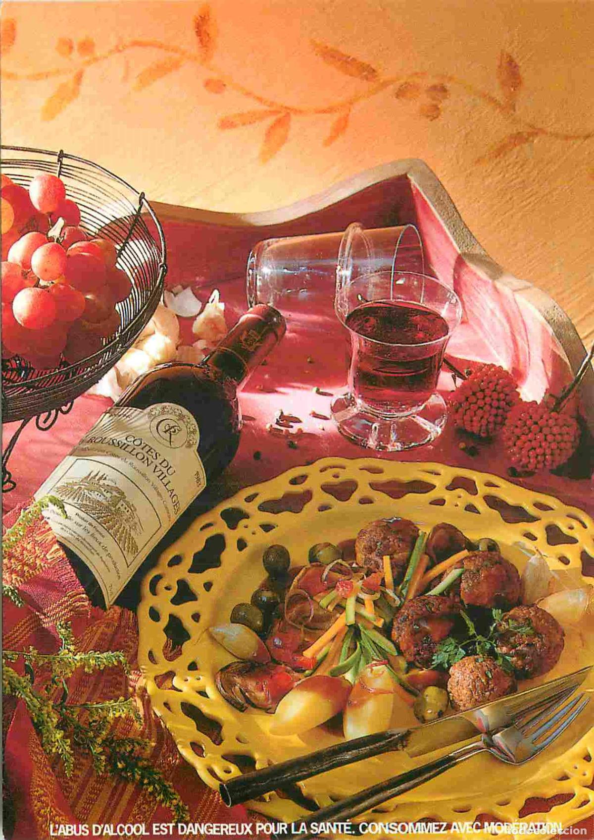 Cartes Postales: Carte Postale - Recettes de Cuisine - Boles de picolat - Boulettes de viande hach&eacute;e - Bouteille de v