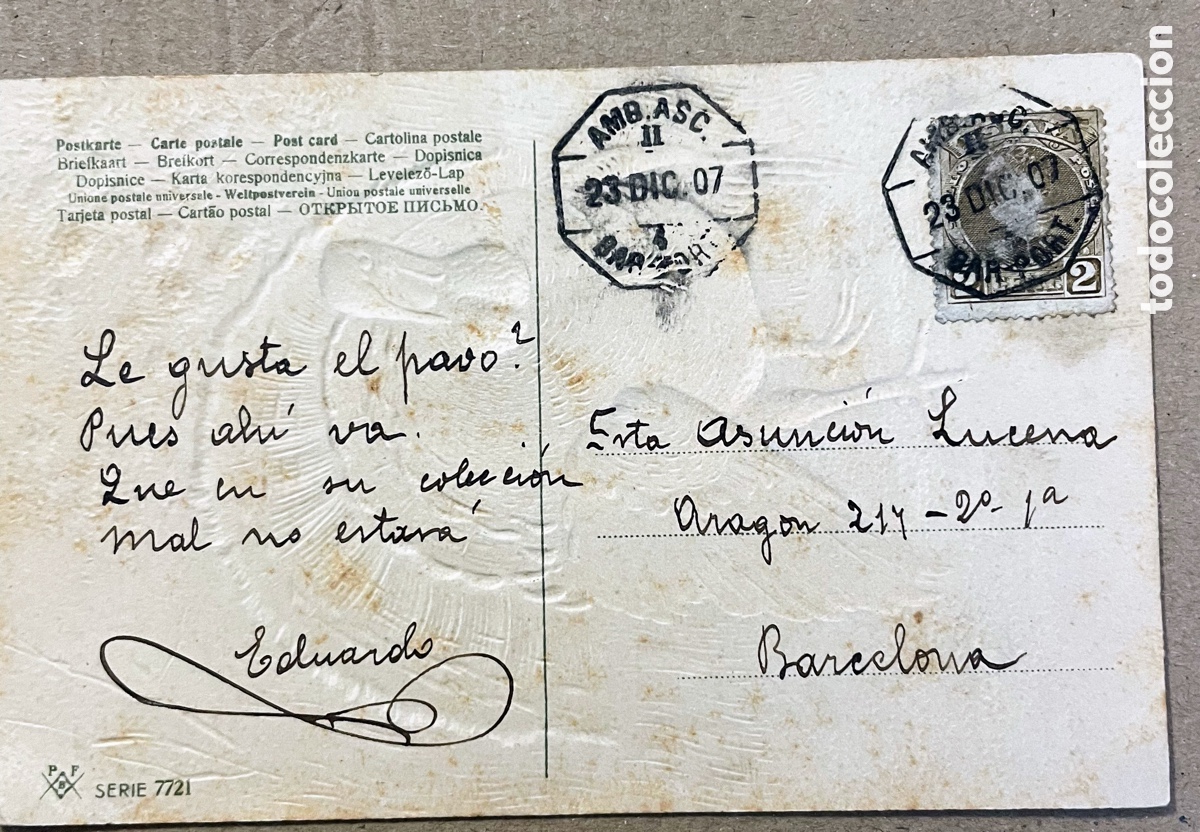 Postales: Postal pavo, primera d&eacute;cada de 1900 - Foto 2