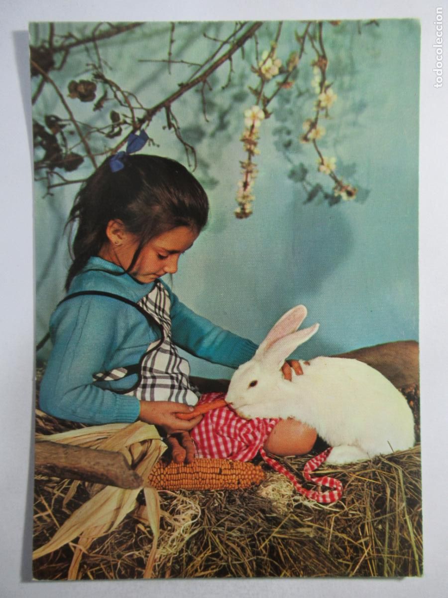 Postales: Postal Ni&ntilde;a con conejo - Escrita