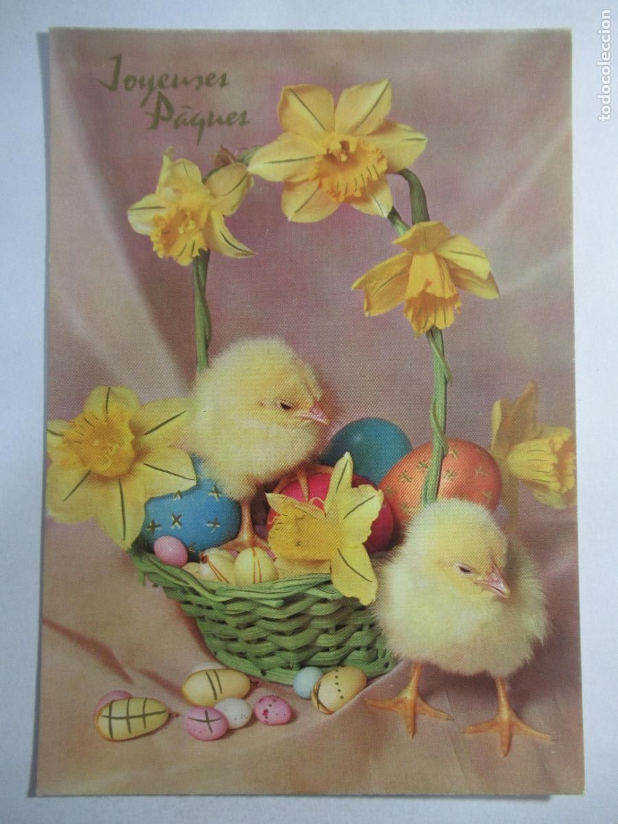 Postales: Postal pollitos y flores - Escrita