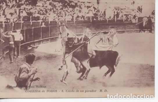 Postales: TOROS TOREROS CAIDA DE PICADOR ESCRITA