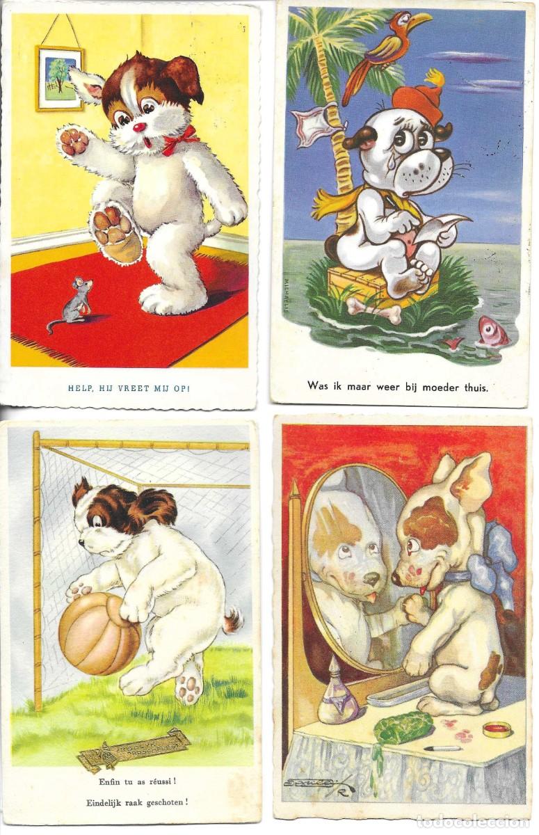 Postales: Escenas con perros.Lote de 5 antiguas postales ilustradas, humoristicas. Extranjeras.