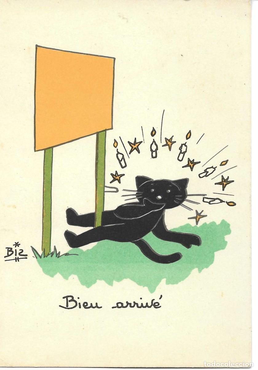 Postales: Gato Bien arriv&eacute; Moderna postal humoristica Francesa. Firmada. 10,5 x 15 cms.