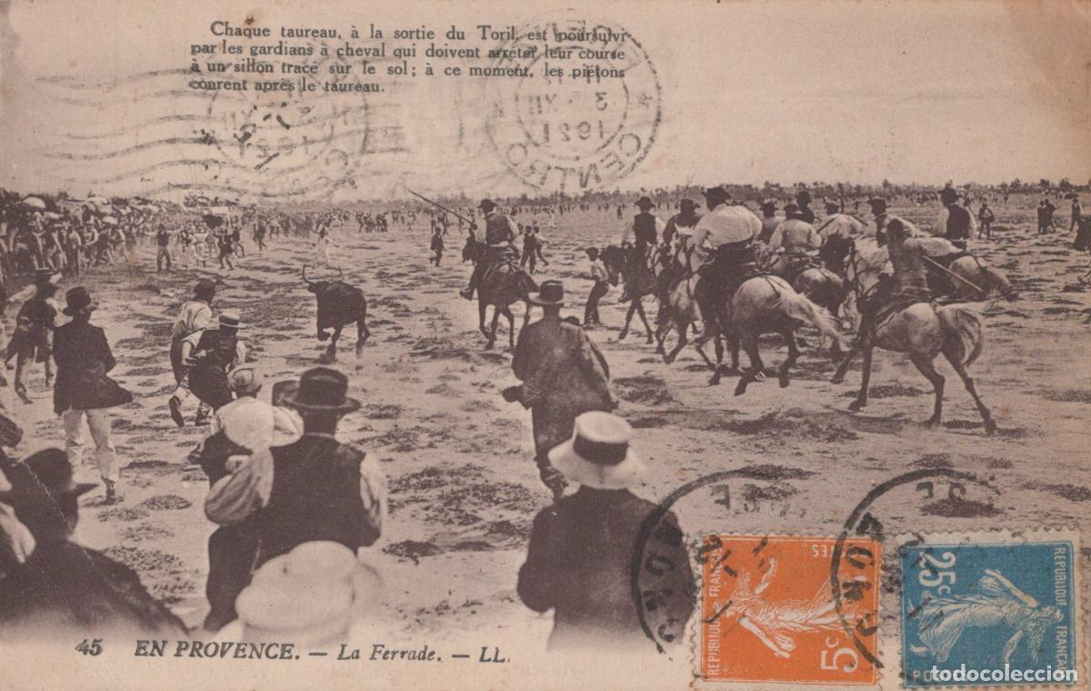 Postales: France Avignon La Ferrade Taureaux Gardians Chevaux Post&eacute;e 1901 *YAB369