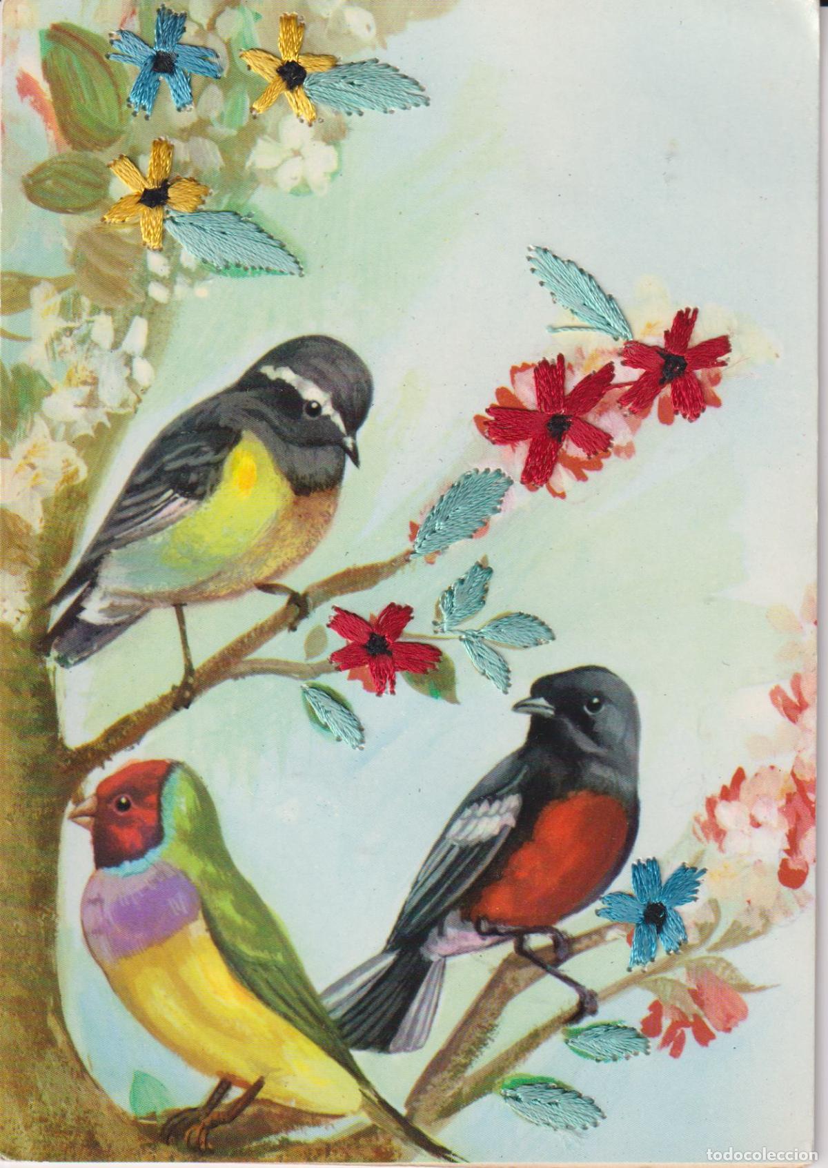Postales: PAJAROS, EN LAS RAMAS, HOJAS CON BORDADOS - COMERCIAL PRAT - ESCRITA