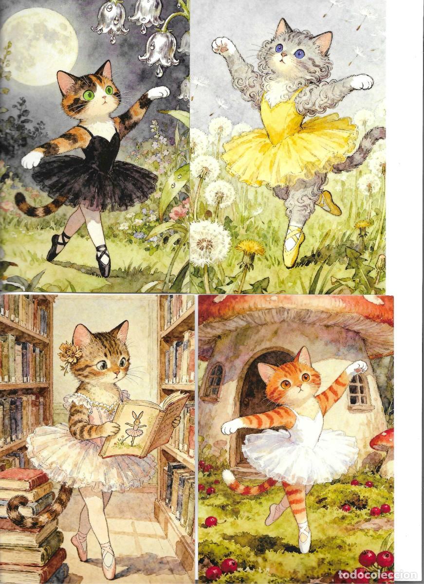 Postales: &rdquo;Escenas de gatos bailarines de valet&rdquo; Lote de 16 modernas postales ilustradas. Hechas en China.