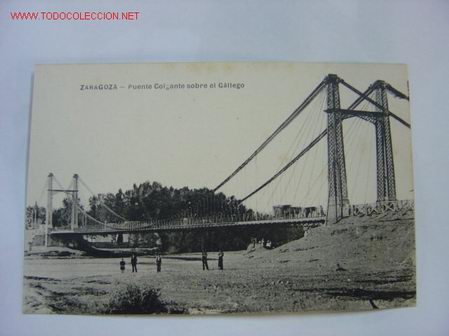 Postales: ZARAGOZA PUENTE COLGANTE SOBRE EL GALLEGO - Foto 1