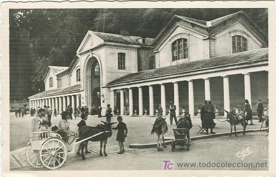 Postales: BENASQUE-LUCHON. LOS BA&Ntilde;OS TERMALES. NI&Ntilde;OS PASEANDO EN BURRO.
