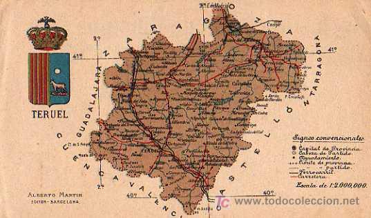Postales: TERUEL , ALBERTO MARTIN, EDITOR BARCELONA, MAPA PROVINCIA - Foto 1