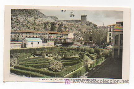 Postkarten: ALHAMA DE ARAGON. CASTILLO Y PUENTE DEL FERROCARRIL.