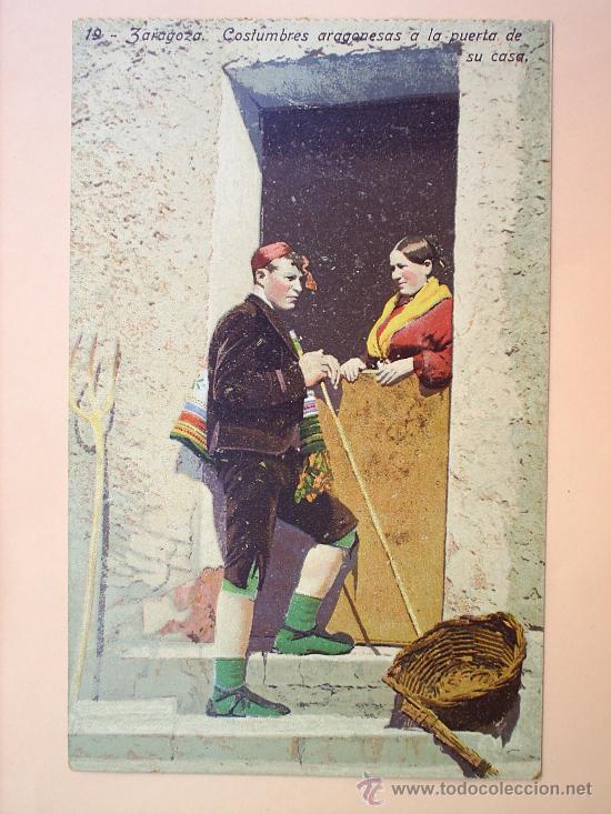 Postcards: ZARAGOZAN.19-COSTUMBRES ARAGONESAS,ALA PUERTA DESU CASA-SIN CIRCULAR