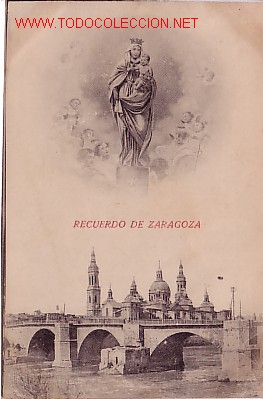 Postales: TARJETA POSTAL DE RECUERDO DE ZARAGOZA-. - Foto 1