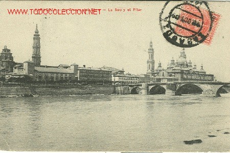 Postales: ZARAGOZA. LA RIVERA DEL EBRO. LA SEO Y EL PILAR. - Foto 1