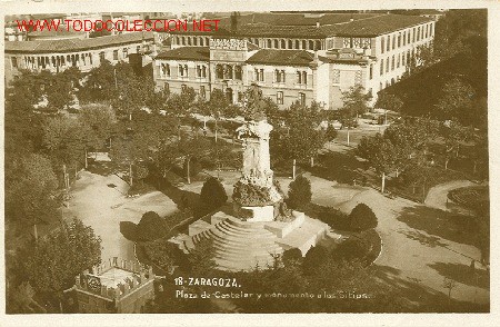 Postales: ZARAGOZA. PLAZA DE CASTELAR Y MONUMENTO A LOS SITIOS. - Foto 1