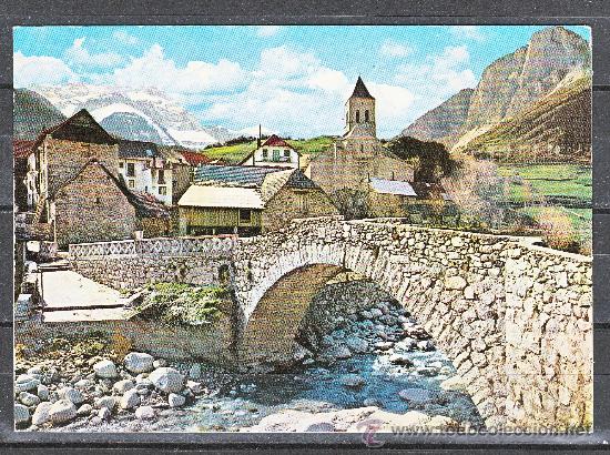 Postales: N&ordm;8 - BIELSAPUENTE ROM&Aacute;NICO Y R&Iacute;O BARROSA. AL FONDO ESTRIBACIONES DEL MONTE PERDIDO