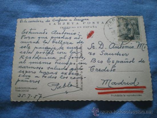 Postales: POSTAL HUESCA ARGUIS 1957 CIRCULADA - Foto 2
