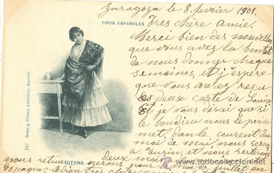 Postales: GITANA. CIRCULADA DESDE ZARAGOZA A ITALIA EN 1901. - Foto 1