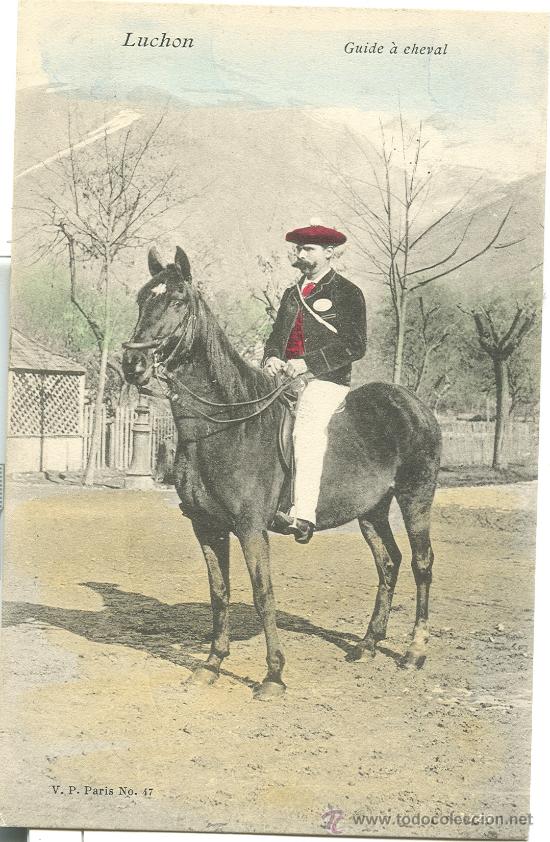 Postales: BENASQUE-LUCHON. UN GU&Iacute;A DE MONTA&Ntilde;A A CABALLO. HACIA 1910.