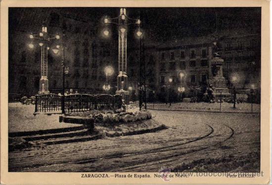 Postkarten: ZARAGOZA.-PLAZA DE ESPA&Ntilde;A. NOCHE DE NIEVE- FOTO LUKER