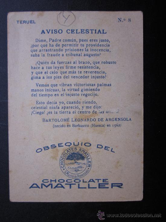 Postales: TERUEL - REF.: T-871 - CROMO CHOCOLATE AMATLLER - Foto 2