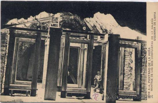 Postkarten: PANTANO DE LA PE&Ntilde;A (HUESCA)- MONTAJE DE LAS SEIS COMPUERTAS DE LA GALER&Iacute;A IZQUIERDA DE LIMPIA