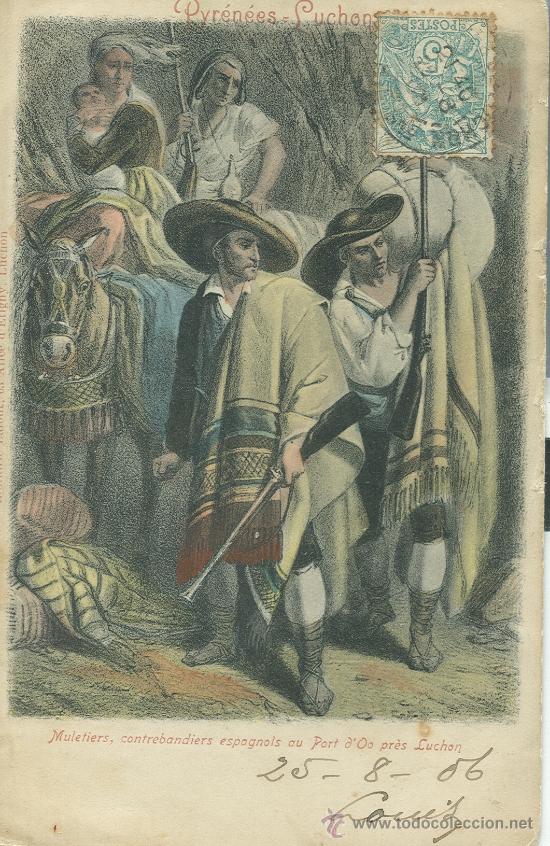 Postales: PIRINEOS.BENASQUE. MULETEROS. CONTRABANDISTAS ESPA&Ntilde;OLES EN PUERTO DE 00.HACIA 1900.