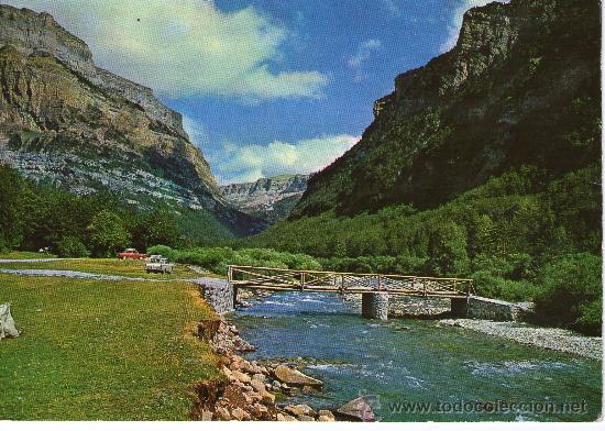 Postales: postal del pirineo aragones, parque nacional de ordesa rio arazas y las proas, al fondo soaso n&ordm; 40