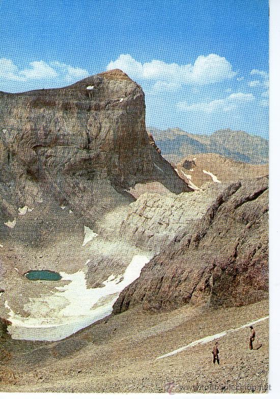 Postales: postal de ordesa parque nacional - pirineo aragones, pico cilindrico y lago helado de monte perdido