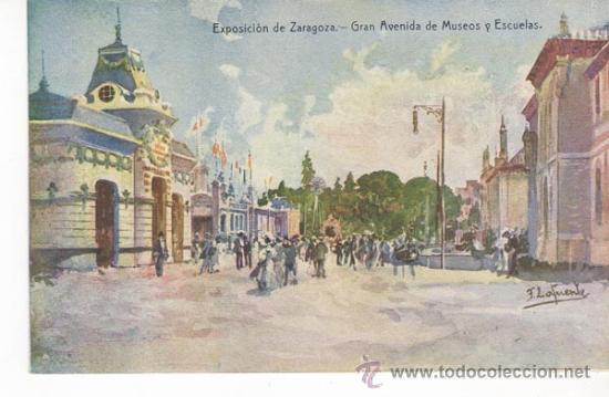 Postales: postal exposici&oacute;n de zaragoza. gran avenida de museos y escuelas