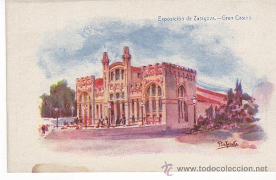 Postales: postal exposici&oacute;n de zaragoza. gran casino.