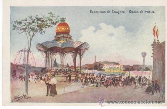 Postales: postal exposici&oacute;n de zaragoza. kiosko de m&uacute;sica.