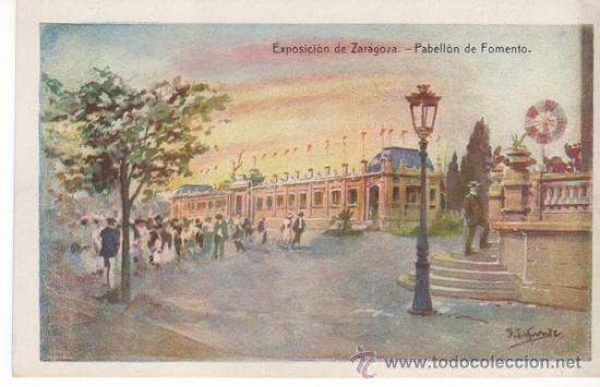 Postales: postal exposici&oacute;n de zaragoza. pabell&oacute;n de fomento.