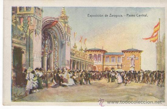 Postales: postal exposici&oacute;n de zaragoza. paseo central.