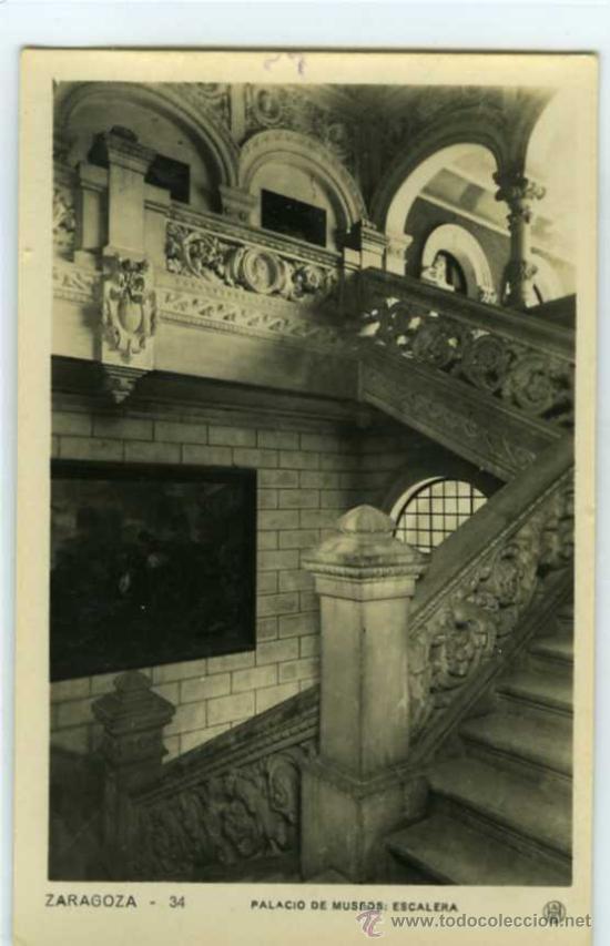 Postales: POSTAL ZARAGOZA PALACIO DE MUSEOS ESCALERA - Foto 1
