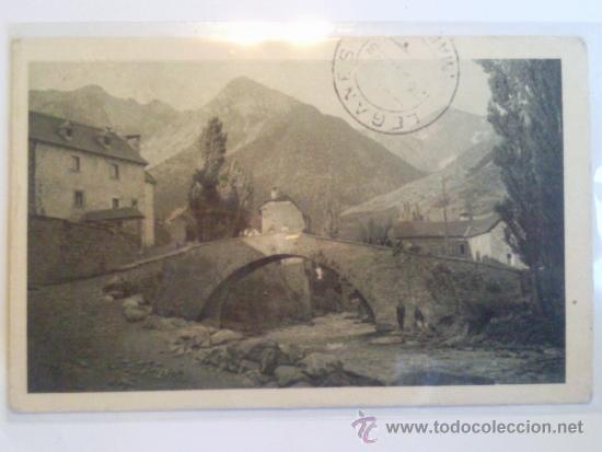 Postales: POSTAL SALLENT DE GALLEGO, PUENTE VIEJO, 1933, CIRCULADA SELLO REPUBLICA ESPA&Ntilde;OLA