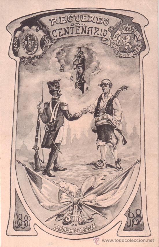 Postales: Recuerdo del Centenario de los Sitios de Zaragoza. 1808-1908 - Foto 1