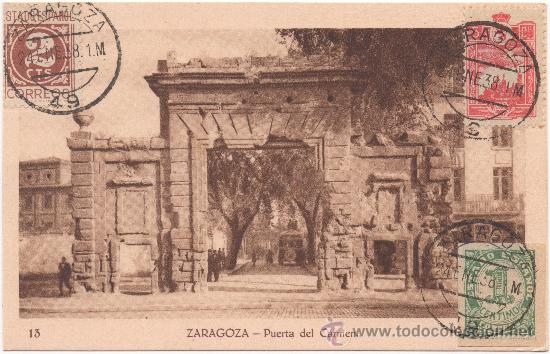 Postales: ZARAGOZA.- PUERTA DEL CARMEN. (C.1935). - Foto 1
