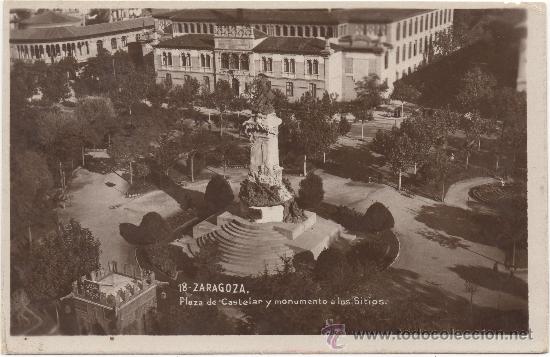 Postales: ZARAGOZA.- PLAZA DE CASTELAR Y MONUMENTO A LOS SITIOS. - Foto 1