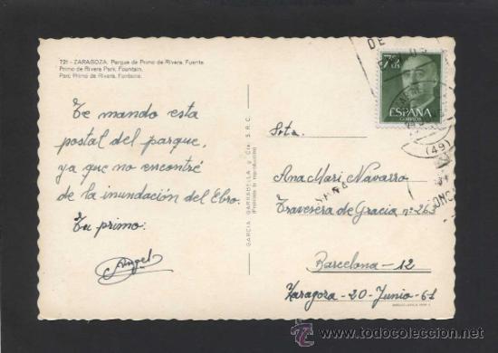 Postales: Zaragoza. *Parque...* Ed. G. Garrabella - SRC n&ordm; 721. Circulada. - Foto 2