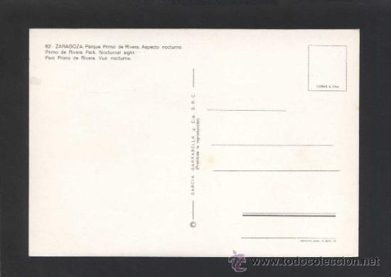 Postales: Zaragoza *Parque...* Ed. G. Garrabella - SRC n&ordm; 62. Nueva. - Foto 2