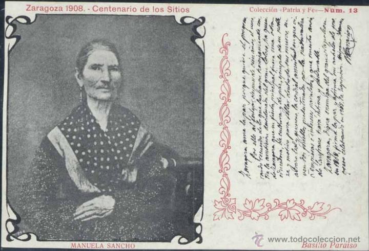 Postales: ZARAGOZA 1908.- CENTENARIO DE LOS SITIOS- MANUELA SANCHO - Foto 1