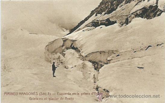 Postales: Pirineo Aragones, grieta en el glaciar de Aneto