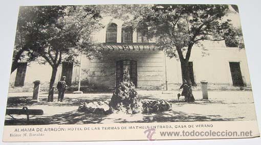 Cartes Postales: ANTIGUA POSTAL DE ALHAMA DE ARAGON - HOTEL DE LAS TERMAS DE MATEU - NO CIRCULADA - ED. HAUSER Y MENE