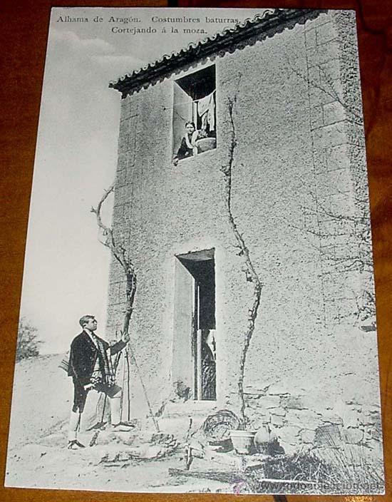 Postcards: ANTIGUA POSTAL DE ALHAMA DE ARAGON . COSTUMBRES BATURRAS, CORTEJANDO A LA MOZA - COLECCION S. MARCO