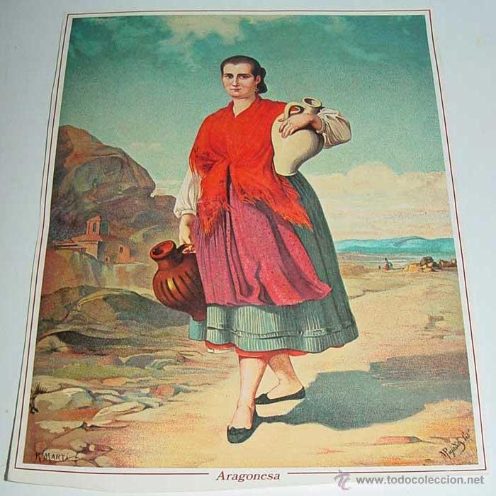 Postkarten: ANTIGUA ESTAMPA DE TRAJE TIPICO DE ARAGONESA . MAYOR QUE UNA POSTAL MIDE 21,5 X 17,5 CMS.